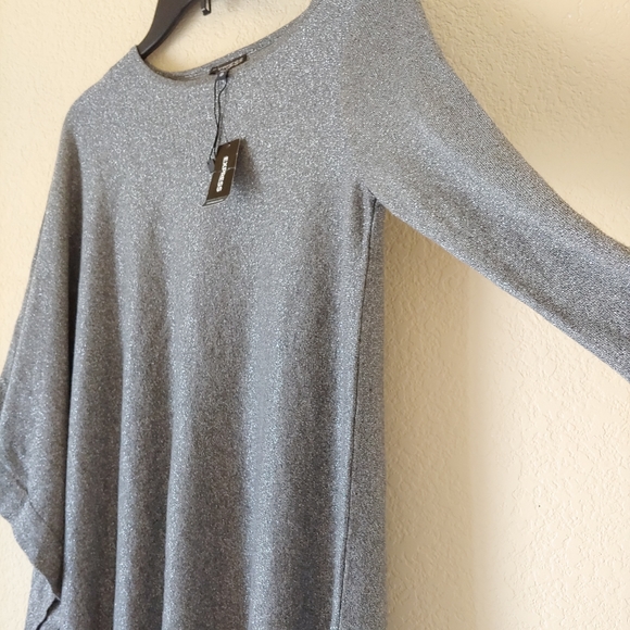 Express one long sleeve poncho knit top gray metallic silver size XS - Picture 6 of 6